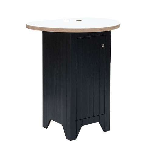 Flex tafel zwart met organisch wit blad inclusief opbergruimte (basiselement)