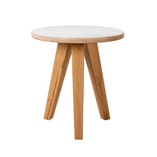 Eettafel rond met wit blad (70 cm) en eiken poten