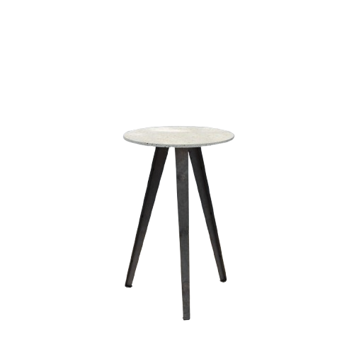 Statafel rond met wit graniet-look blad en stalen poten