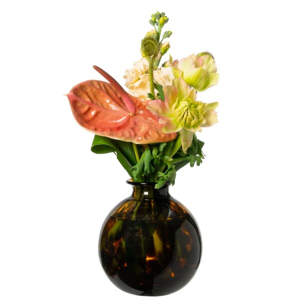 Fidrio bolvaas bruin gevlamd met oranje bloemen