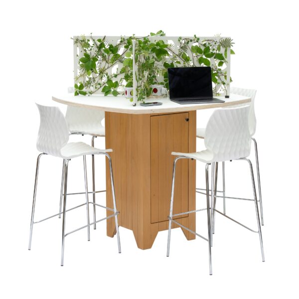 Flex tafel naturel met wit organisch groot blad inclusief opbergruimte