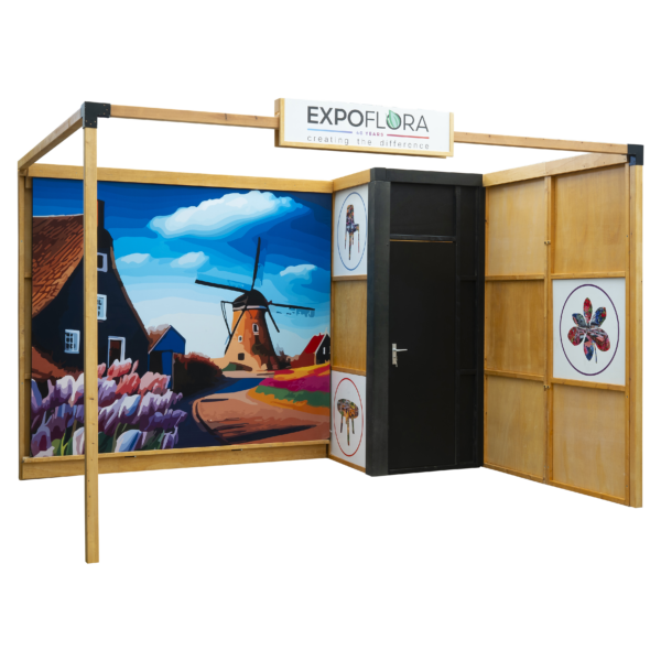 Expo stand Naturel met signing en afsluitbare deur